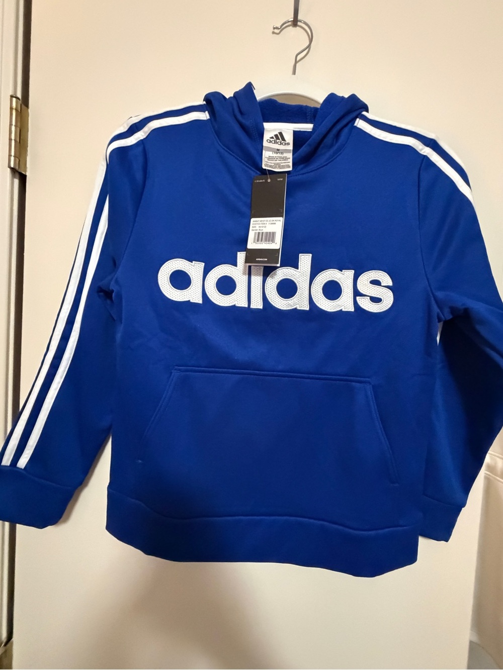 NEW Adidas Boys Hoodie, Size M (10/12) m, Royal Blue/white